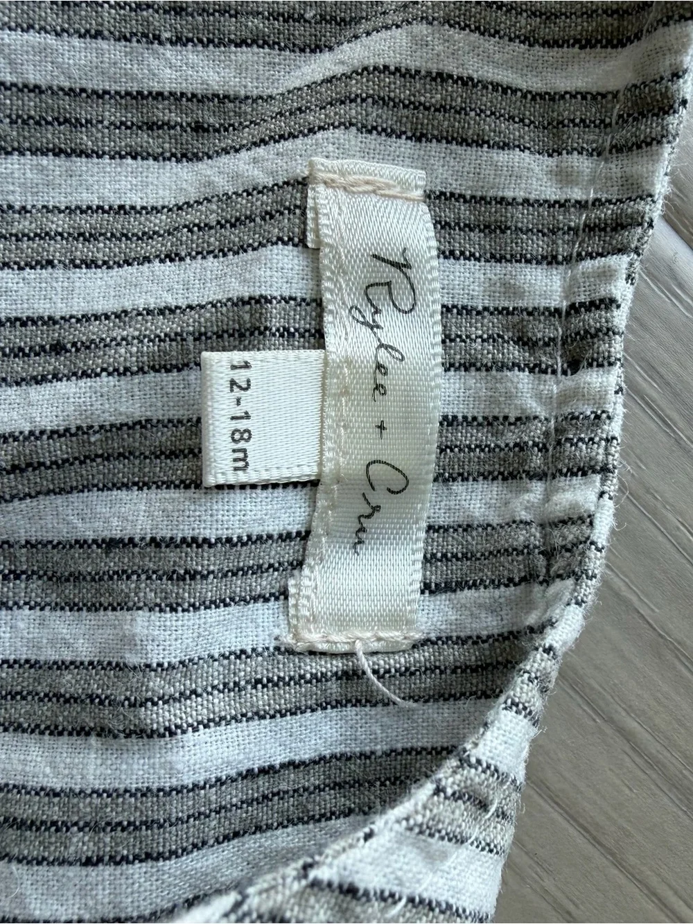 Rylee + Cru Striped Cotton Linen-Blend Kids Overalls in Gray and White Stripe